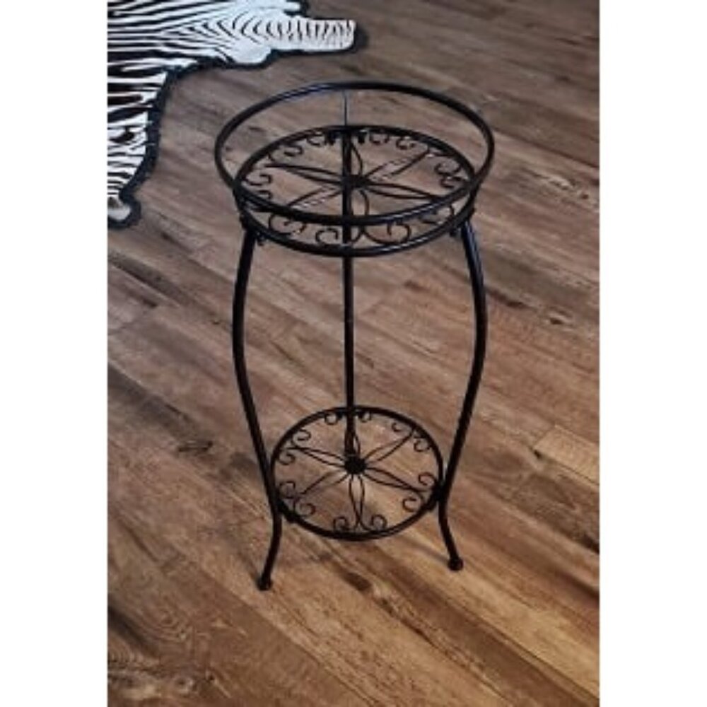 New Plant Stand, Metal Planter Holder Indoor Outdoor, 2 Tier Round Potted